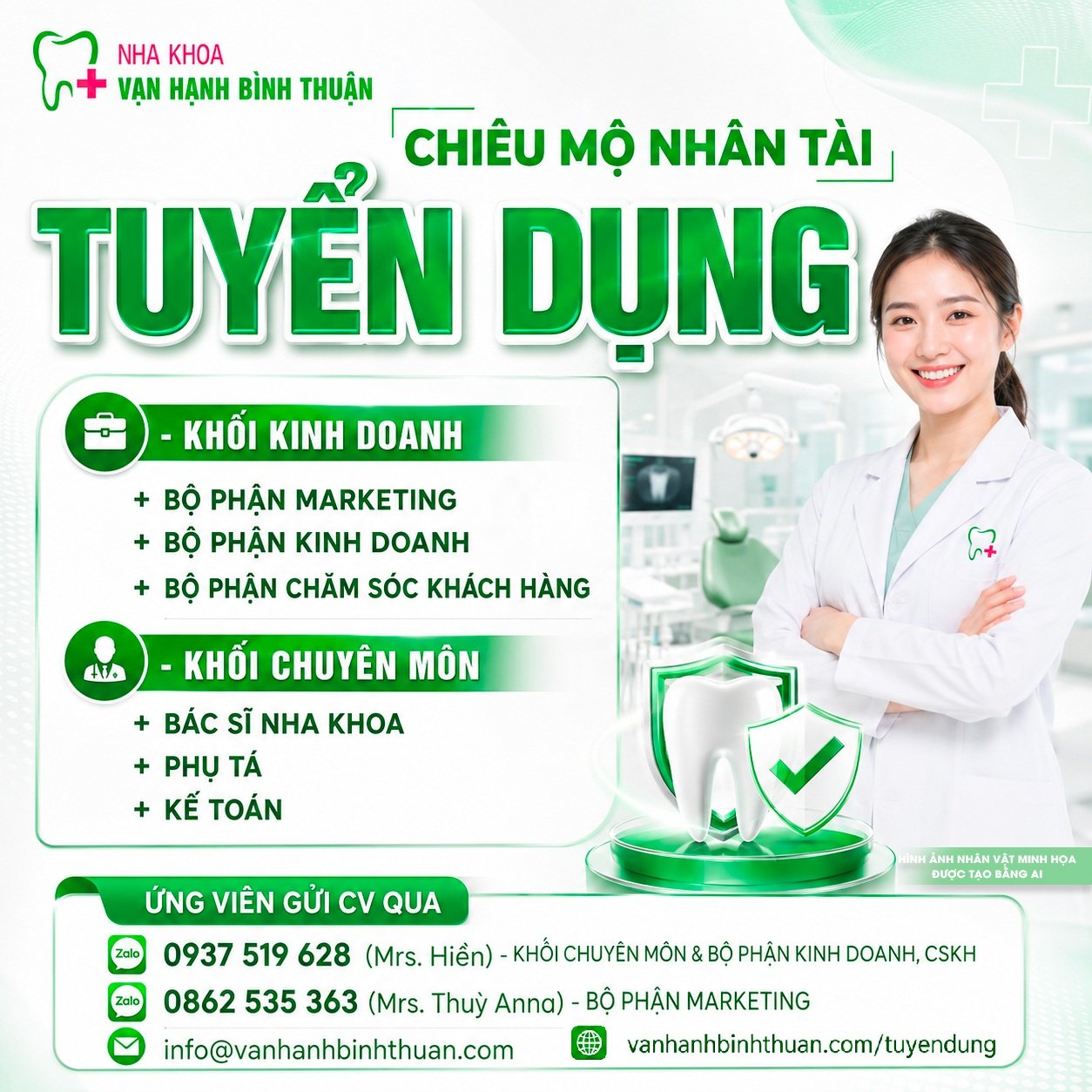 NHA KHOA VẠN HẠNH BÌNH THUẬN TUYỂN DỤNG KHỐI CHUYÊN MÔN